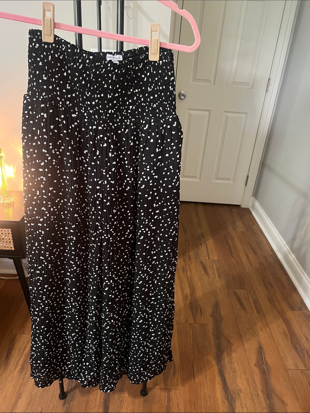 White Birch Black and White Speckled Smocked Palazzo Pants